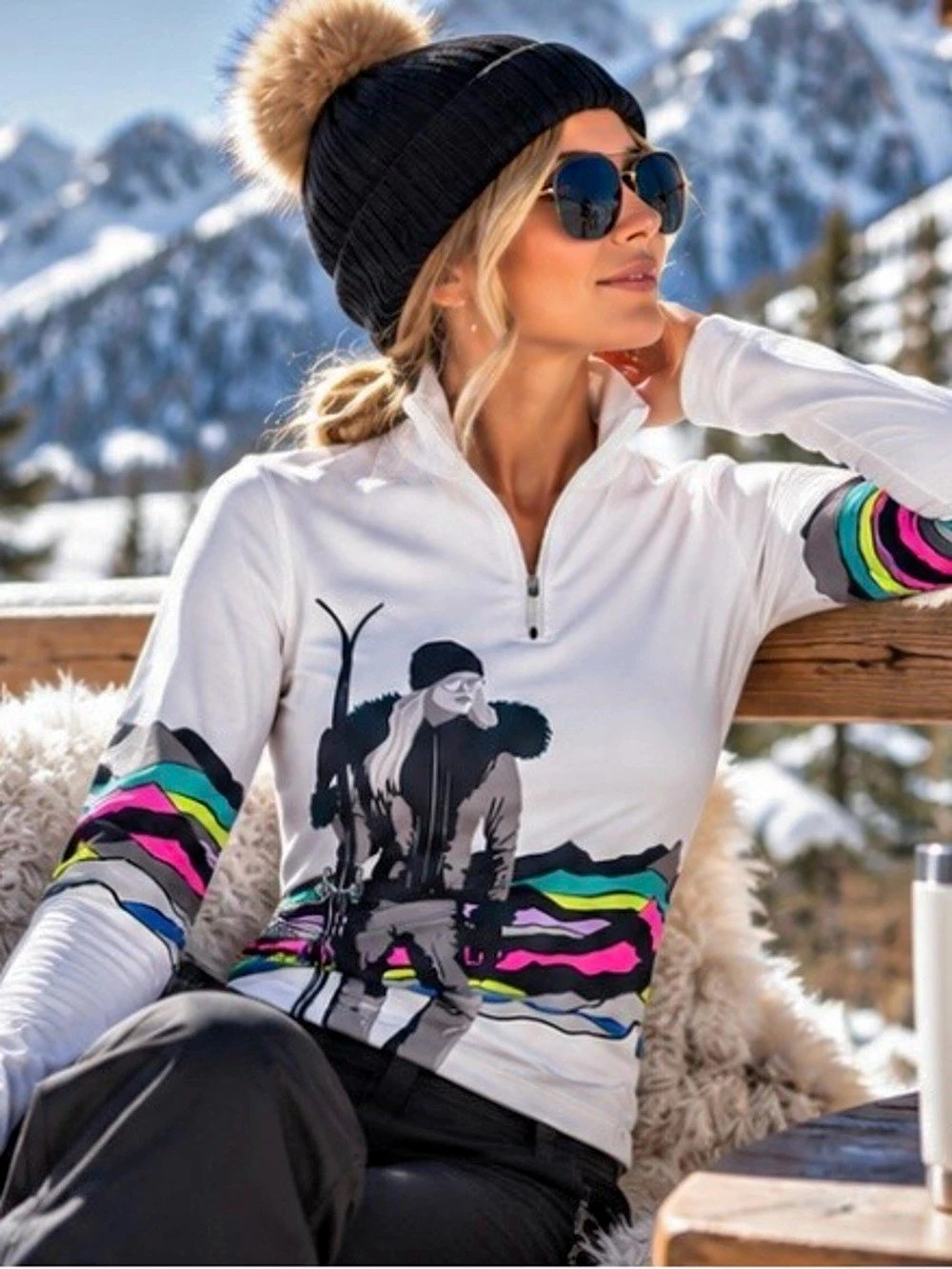 Spyder Moda Zip T-Neck Top S US Ski Team Graphic Après Ski Gorpcore Base Layer